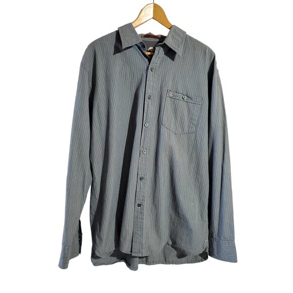 Timberland Men's Pinstripe Button Up Long Sleeve Shirt Size L Gray Blue Collared - Picture 1 of 9